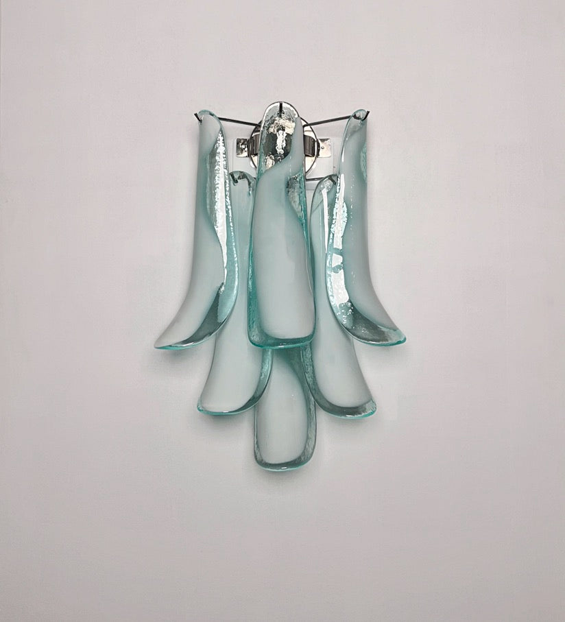 Murano Vegglampe | Turkise Lattimo Konglebladglass | 1 par