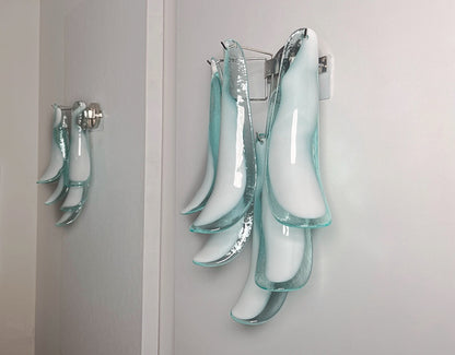 Murano Vegglampe | Turkise Lattimo Konglebladglass | 1 par