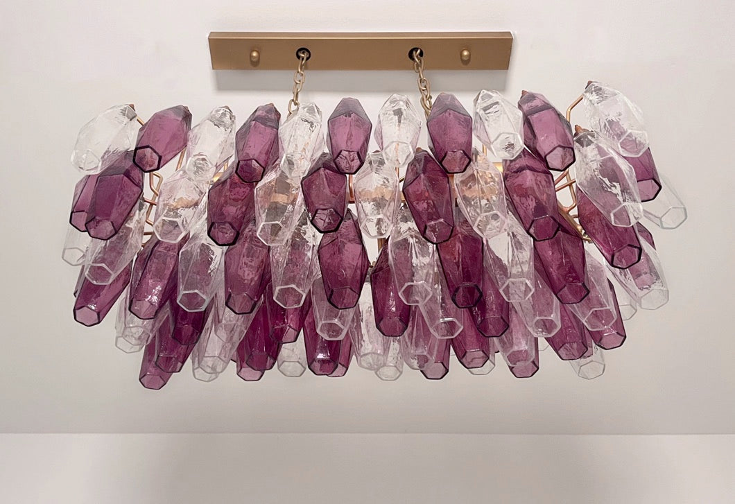 Murano Lysekrone | Klare Gull Ametystfargede Poliedriglass