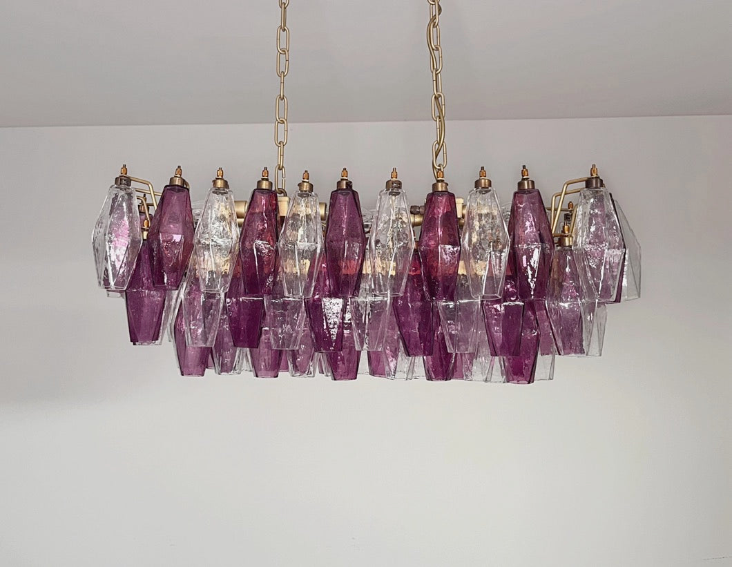 Murano Lysekrone – 84 Klare Lilla Poliedriglass – Murano Classics