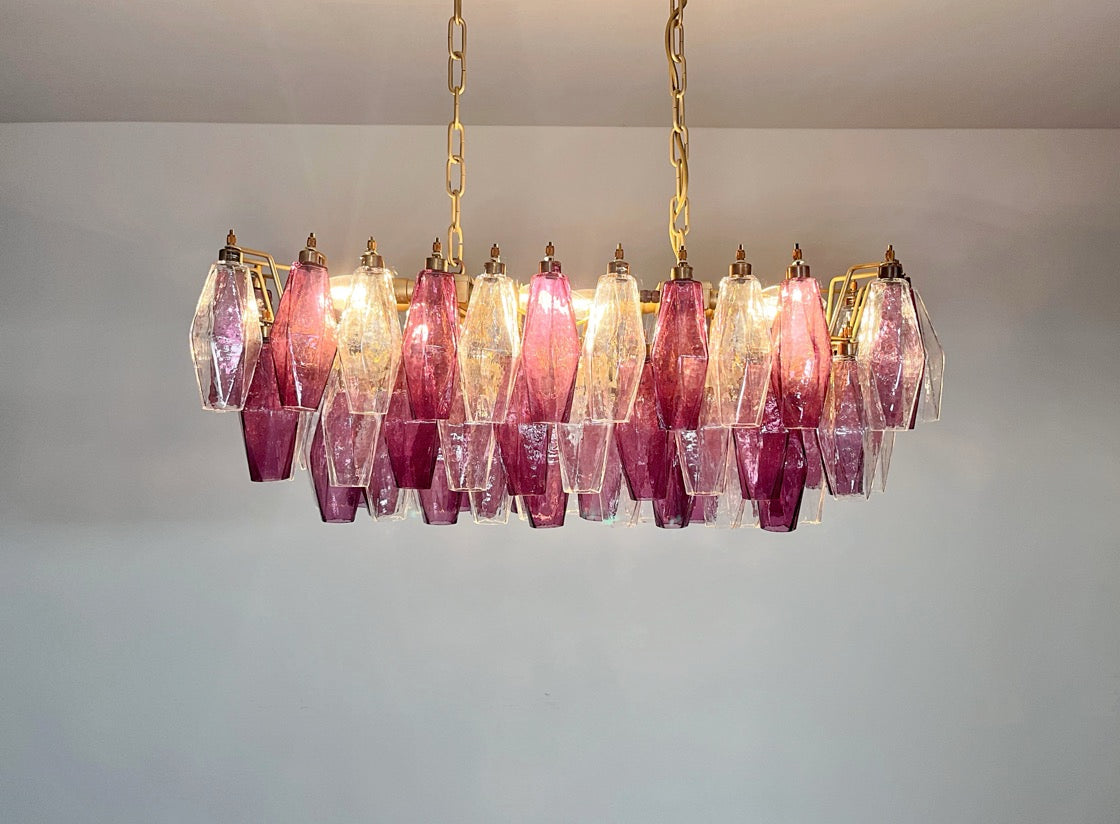 Murano Lysekrone | Klare Gull Ametystfargede Poliedriglass