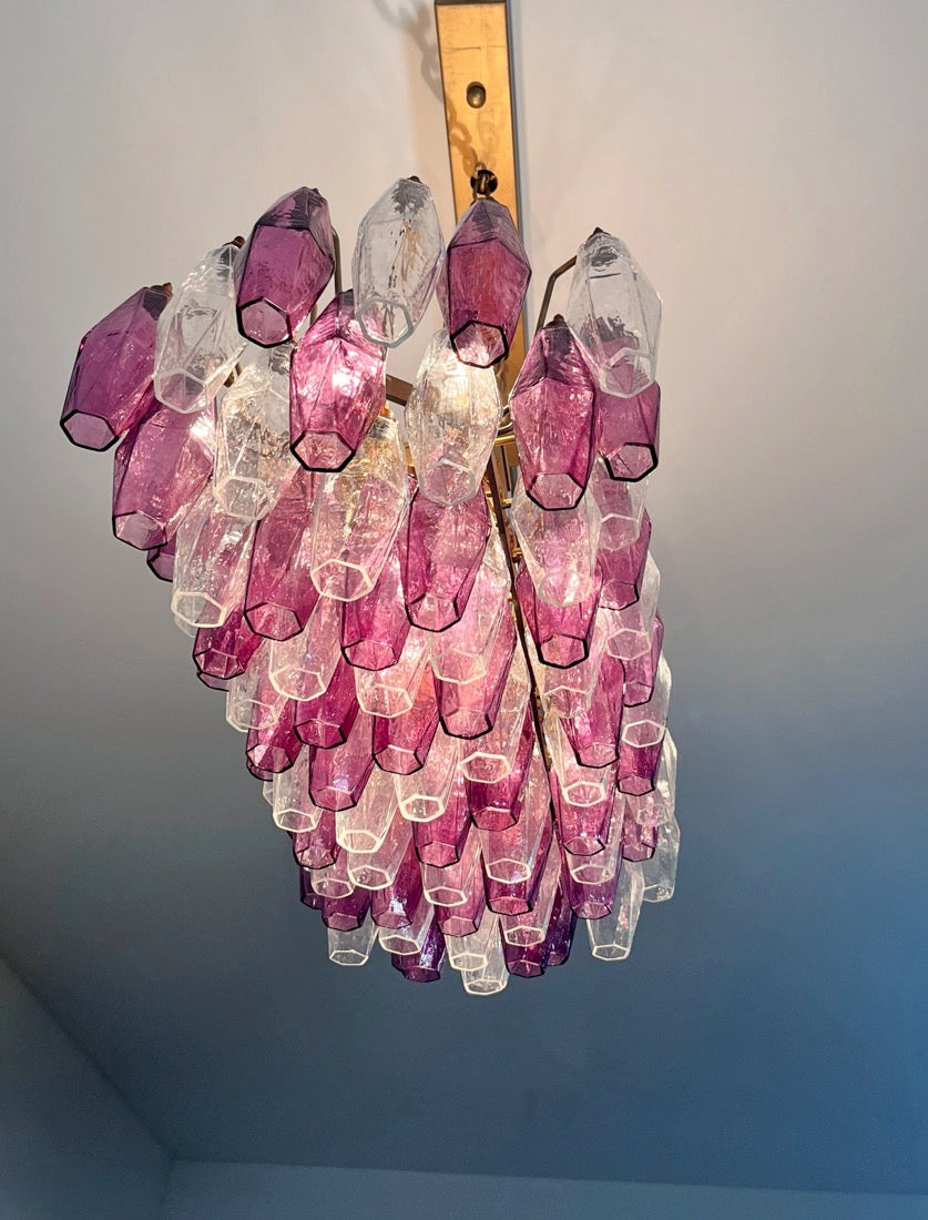 Murano Lysekrone | Klare Gull Ametystfargede Poliedriglass