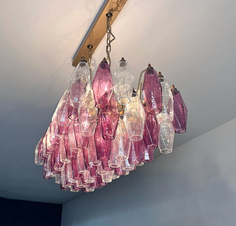 Murano Lysekrone | Klare Gull Ametystfargede Poliedriglass