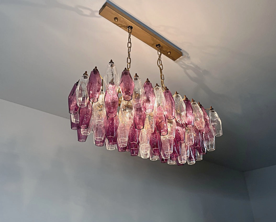 Murano Lysekrone | Klare Gull Ametystfargede Poliedriglass