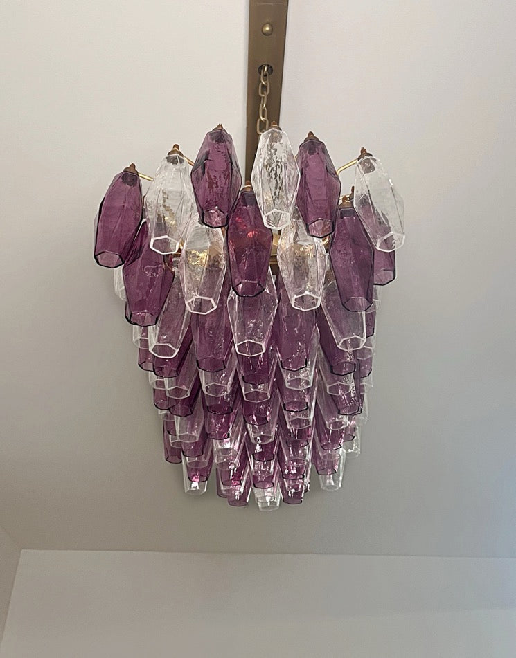 Murano Lysekrone | Klare Gull Ametystfargede Poliedriglass