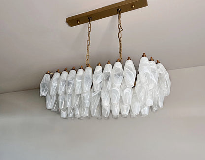 Murano Lysekrone | 84 Hvite Alabaster Gull Poliedriglass