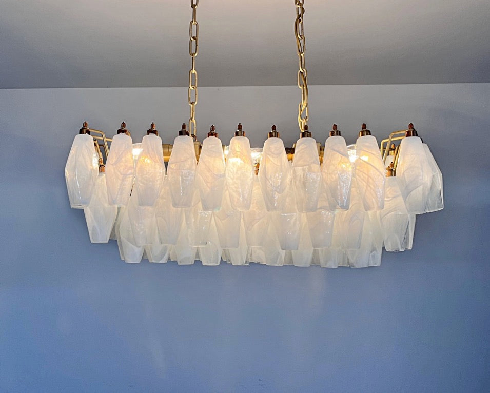 Murano Lysekrone | 84 Hvite Alabaster Gull Poliedriglass