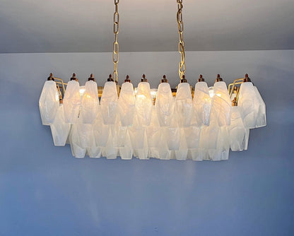 Murano Lysekrone | 84 Hvite Alabaster Gull Poliedriglass