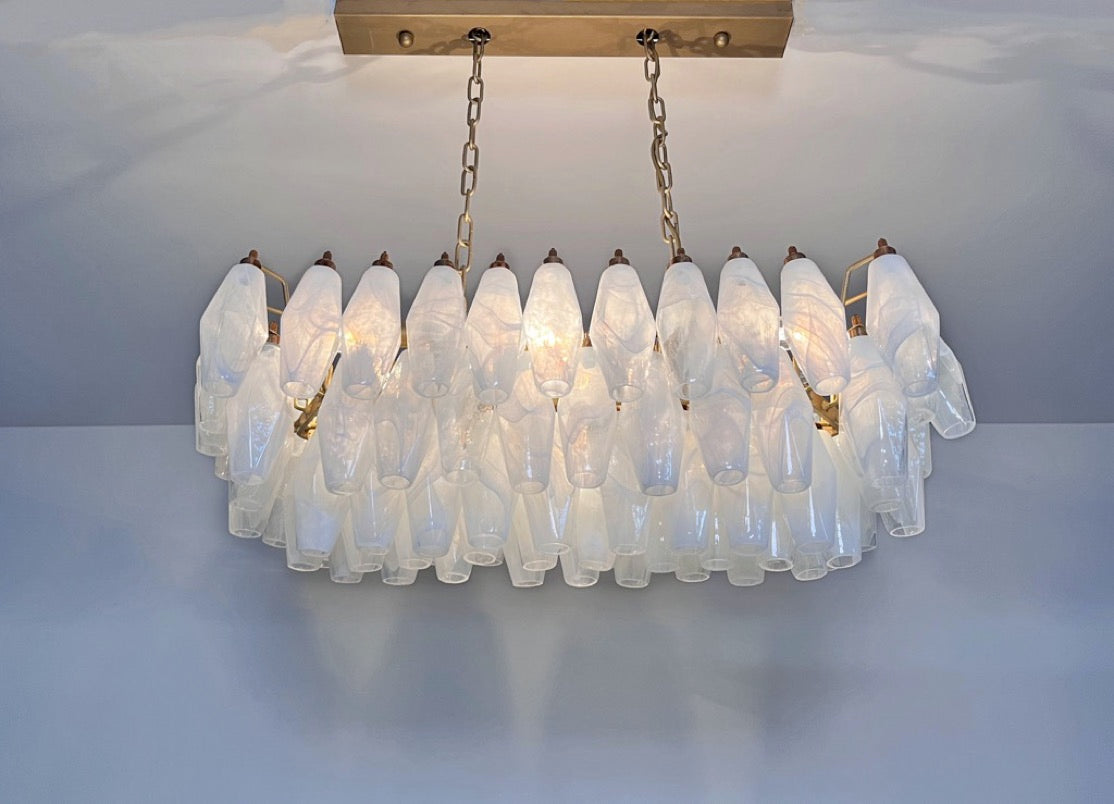 Murano Lysekrone – 84 Hvite Alabaster Poliedriglass – detalj 8 – Murano Classics