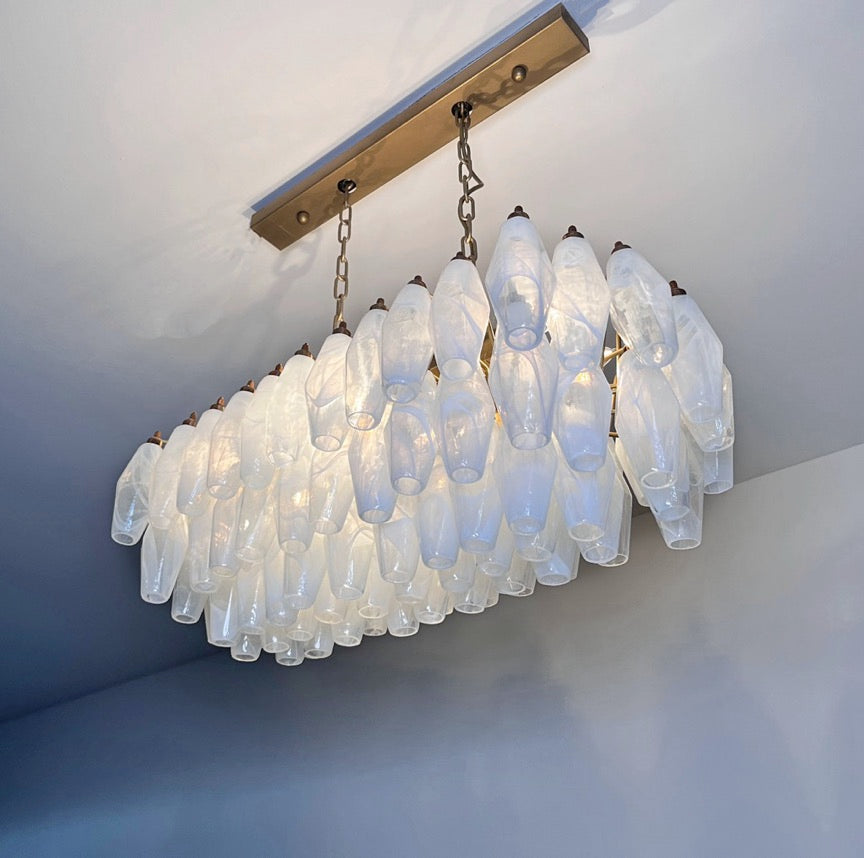 Murano Lysekrone – 84 Hvite Alabaster Poliedriglass – detalj 5 – Murano Classics