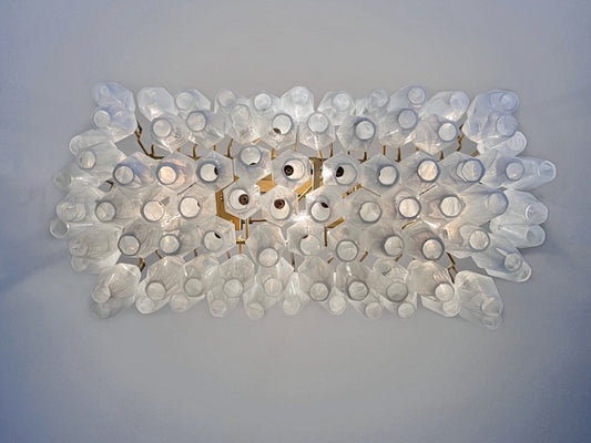 Murano Lysekrone | 84 Hvite Alabaster Gull Poliedriglass