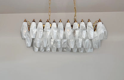 Murano Lysekrone | 84 Hvite Alabaster Gull Poliedriglass