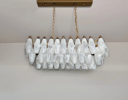 Murano Lysekrone | 84 Hvite Alabaster Gull Poliedriglass