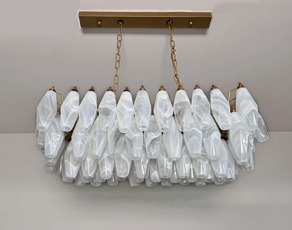 Murano Lysekrone | 84 Hvite Alabaster Gull Poliedriglass