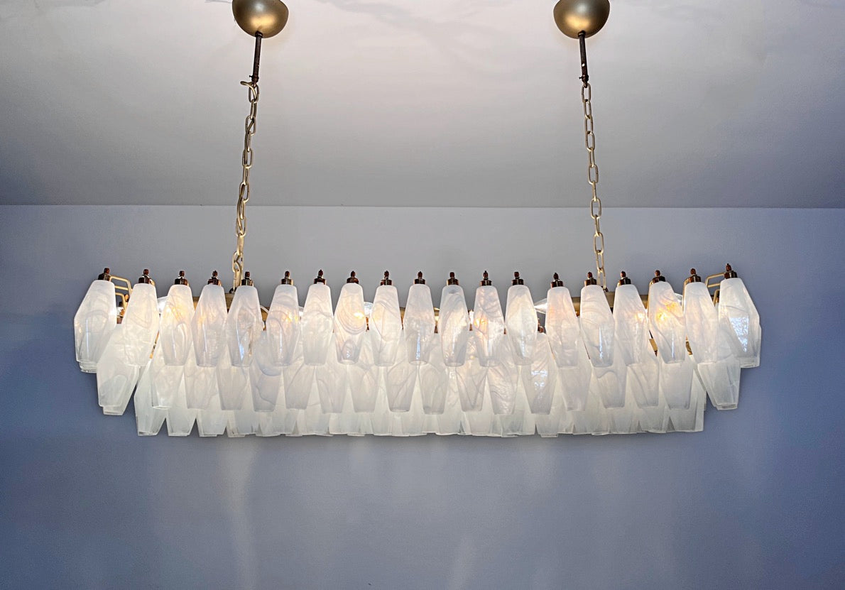 Murano Lysekrone | 138 Hvite Alabaster Gull Poliedriglass