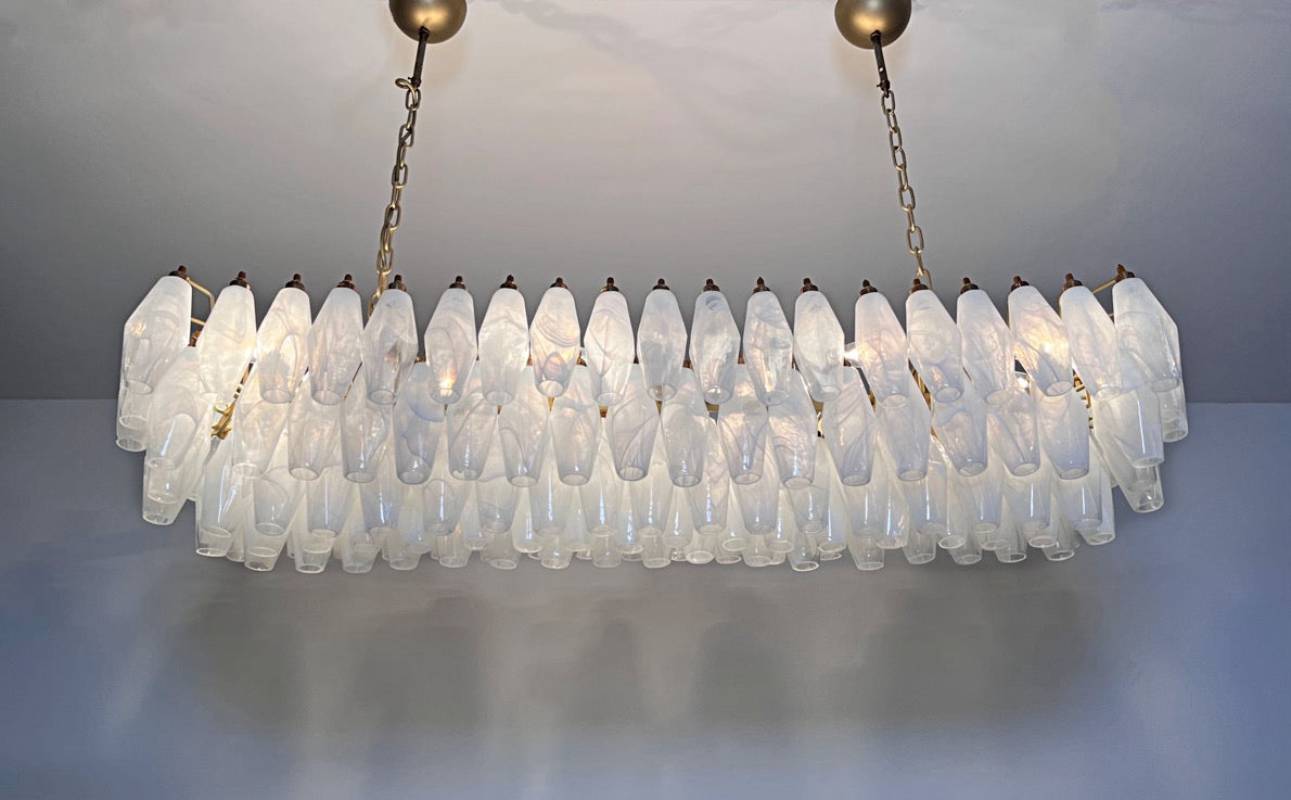 Murano Lysekrone | 138 Hvite Alabaster Gull Poliedriglass