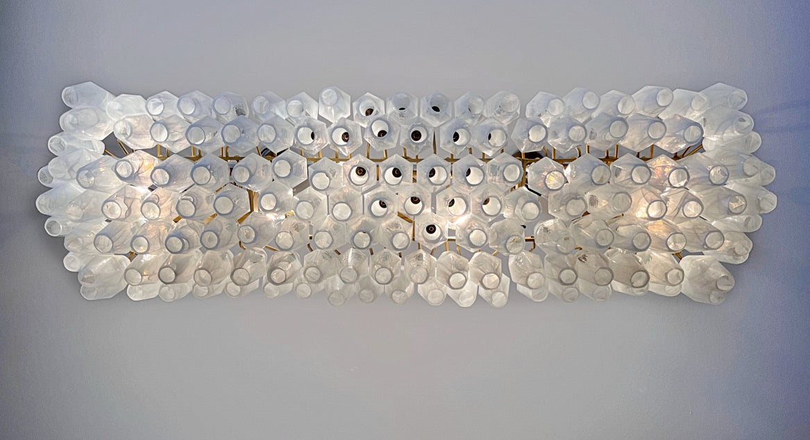 Murano Lysekrone | 138 Hvite Alabaster Gull Poliedriglass