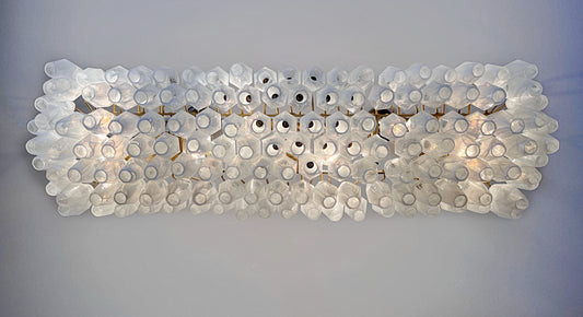 Murano Lysekrone | 138 Hvite Alabaster Gull Poliedriglass