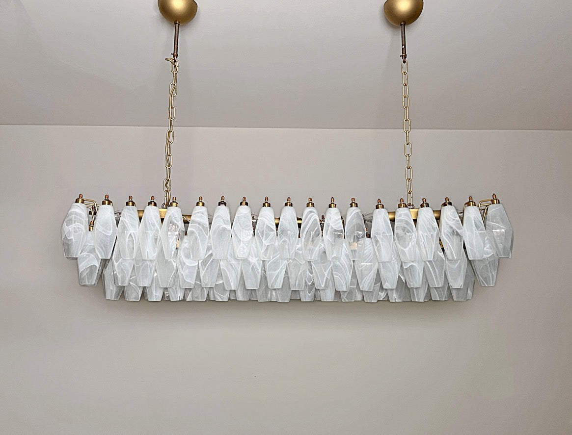 Murano Lysekrone | 138 Hvite Alabaster Gull Poliedriglass