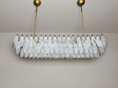 Murano Lysekrone | 138 Hvite Alabaster Gull Poliedriglass