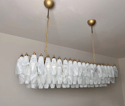 Murano Lysekrone | 138 Hvite Alabaster Gull Poliedriglass