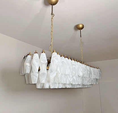 Murano Lysekrone | 138 Hvite Alabaster Gull Poliedriglass