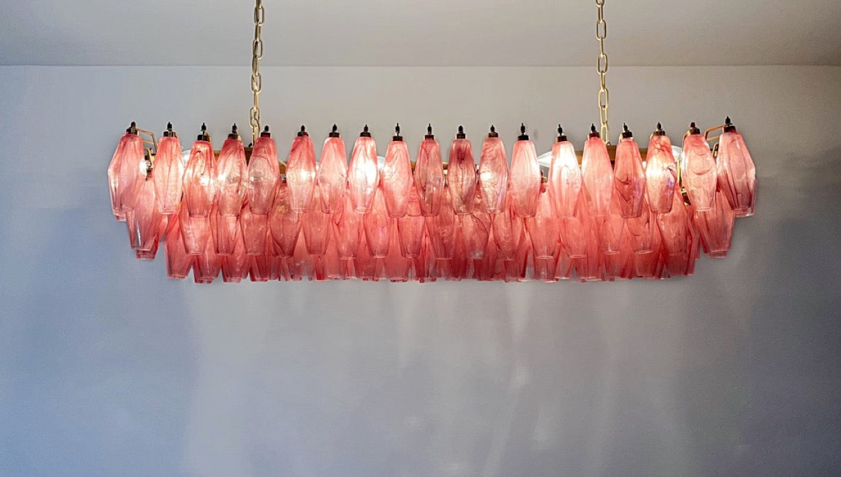 Murano Lysekrone – 138 Rosa Hvite Alabaster Poliedriglass – detalj 9 – Murano Classics