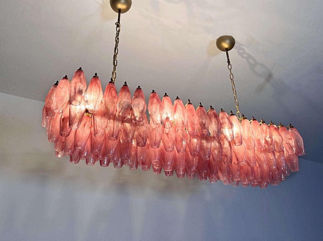 Murano Lysekrone – 138 Rosa Hvite Alabaster Poliedriglass – detalj 5 – Murano Classics