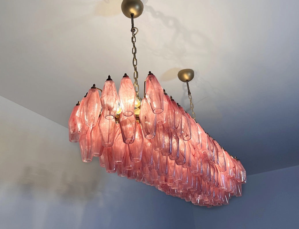 Murano Lysekrone – 138 Rosa Hvite Alabaster Poliedriglass – detalj 4 – Murano Classics