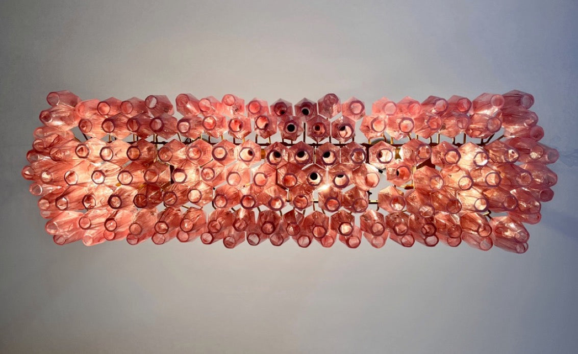 Murano Lysekrone – 138 Rosa Hvite Alabaster Poliedriglass – detalj 1 – Murano Classics