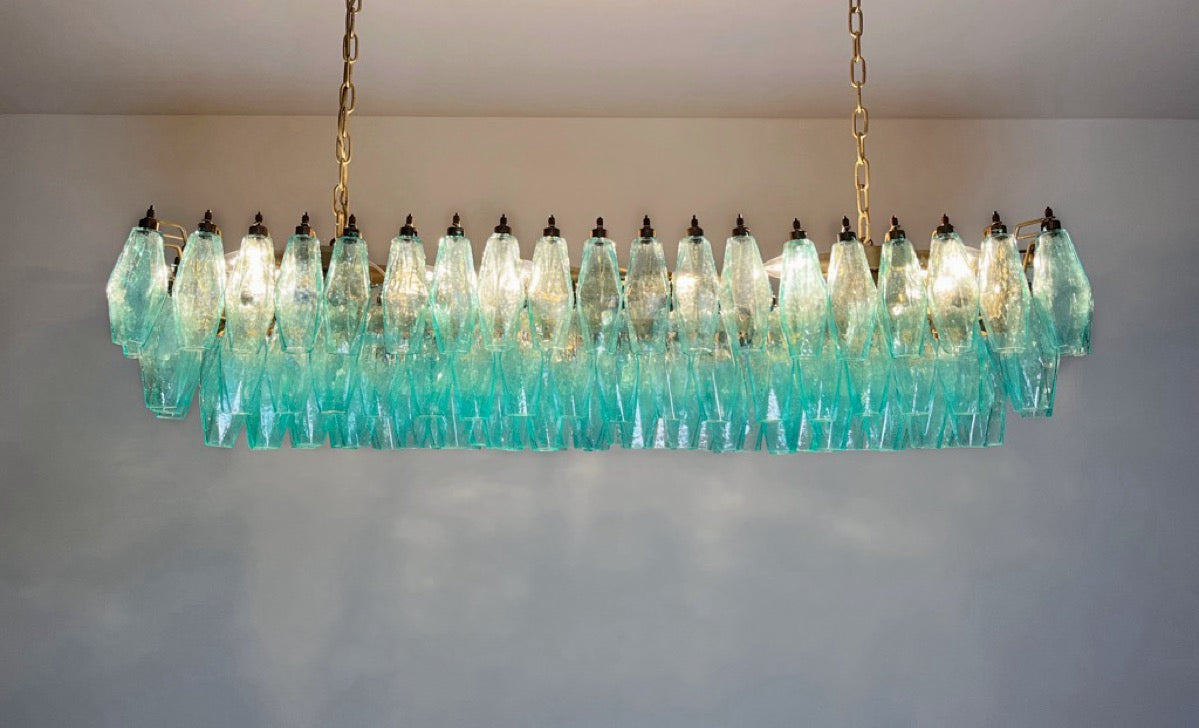 Murano Lysekrone | 140 Gull Turkise Poliedriglass