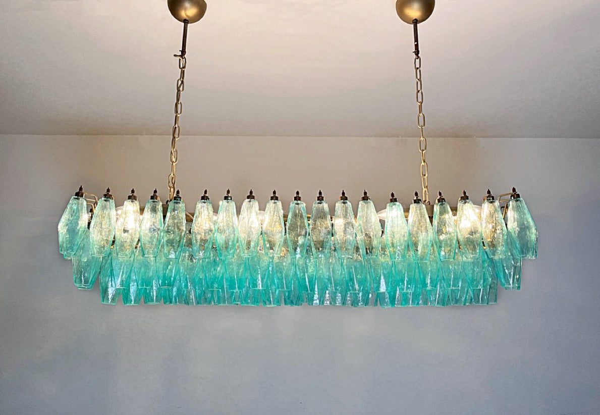 Murano Lysekrone | 140 Gull Turkise Poliedriglass