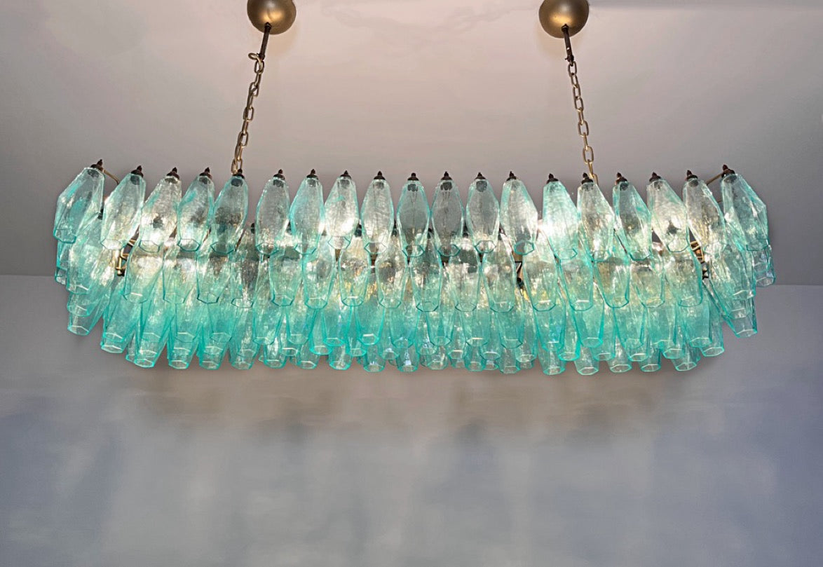 Murano Lysekrone | 140 Gull Turkise Poliedriglass