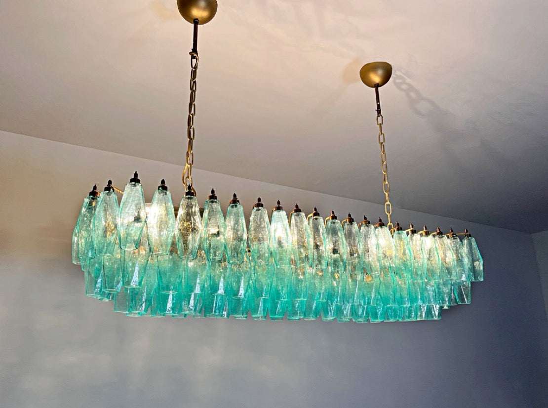 Murano Lysekrone | 140 Gull Turkise Poliedriglass