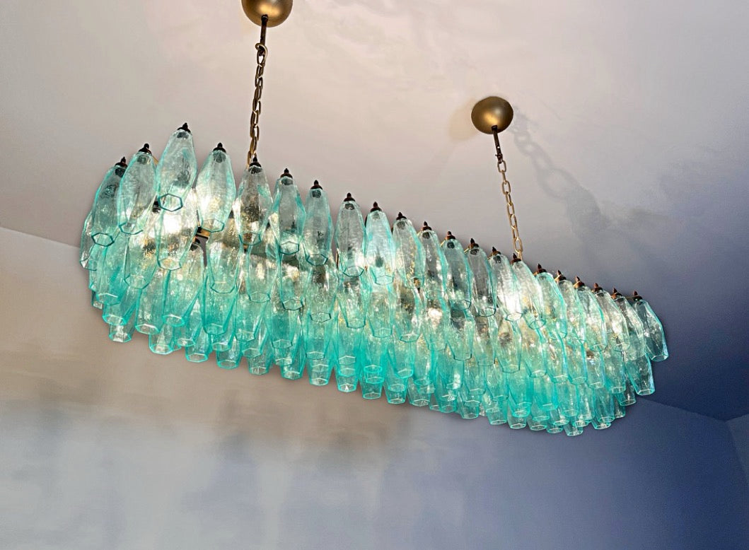 Murano Lysekrone – 140 Turkise Poliedriglass – detalj 5 – Murano Classics