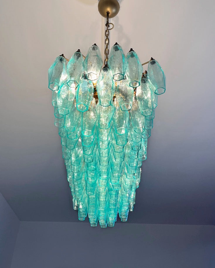 Murano Lysekrone | 140 Gull Turkise Poliedriglass