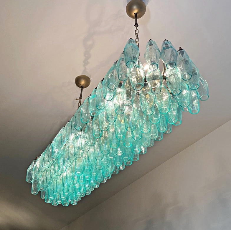 Murano Lysekrone – 140 Turkise Poliedriglass – detalj 2 – Murano Classics