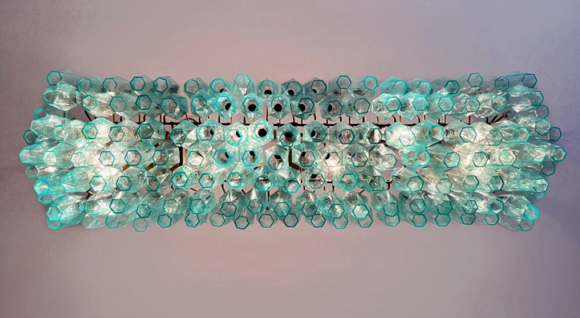 Murano Lysekrone | 140 Gull Turkise Poliedriglass