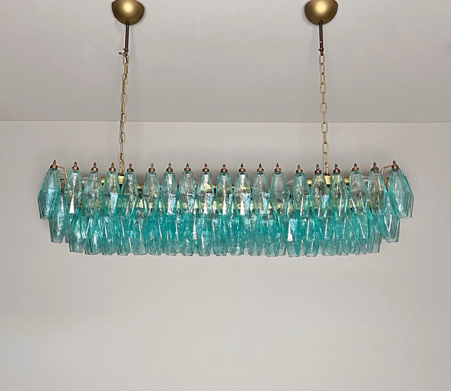 Murano Lysekrone | 140 Gull Turkise Poliedriglass