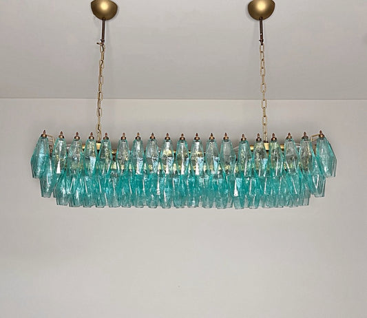 Murano Lysekrone | 140 Gull Turkise Poliedriglass