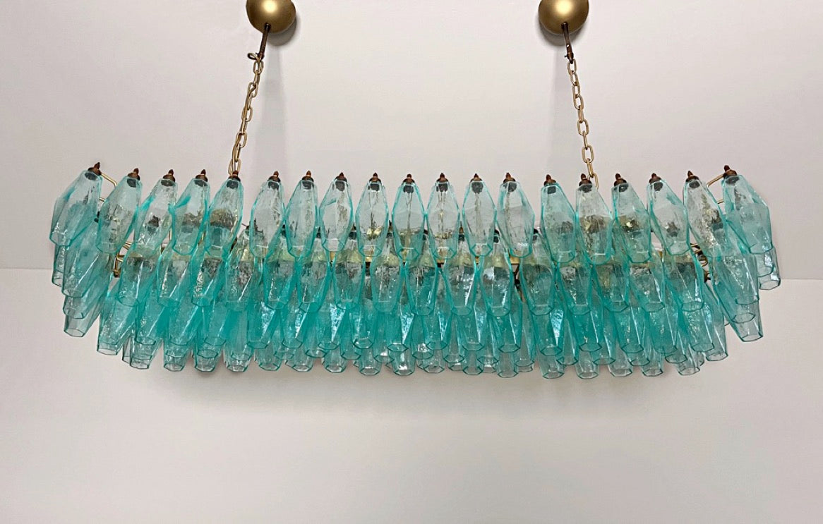 Murano Lysekrone | 140 Gull Turkise Poliedriglass