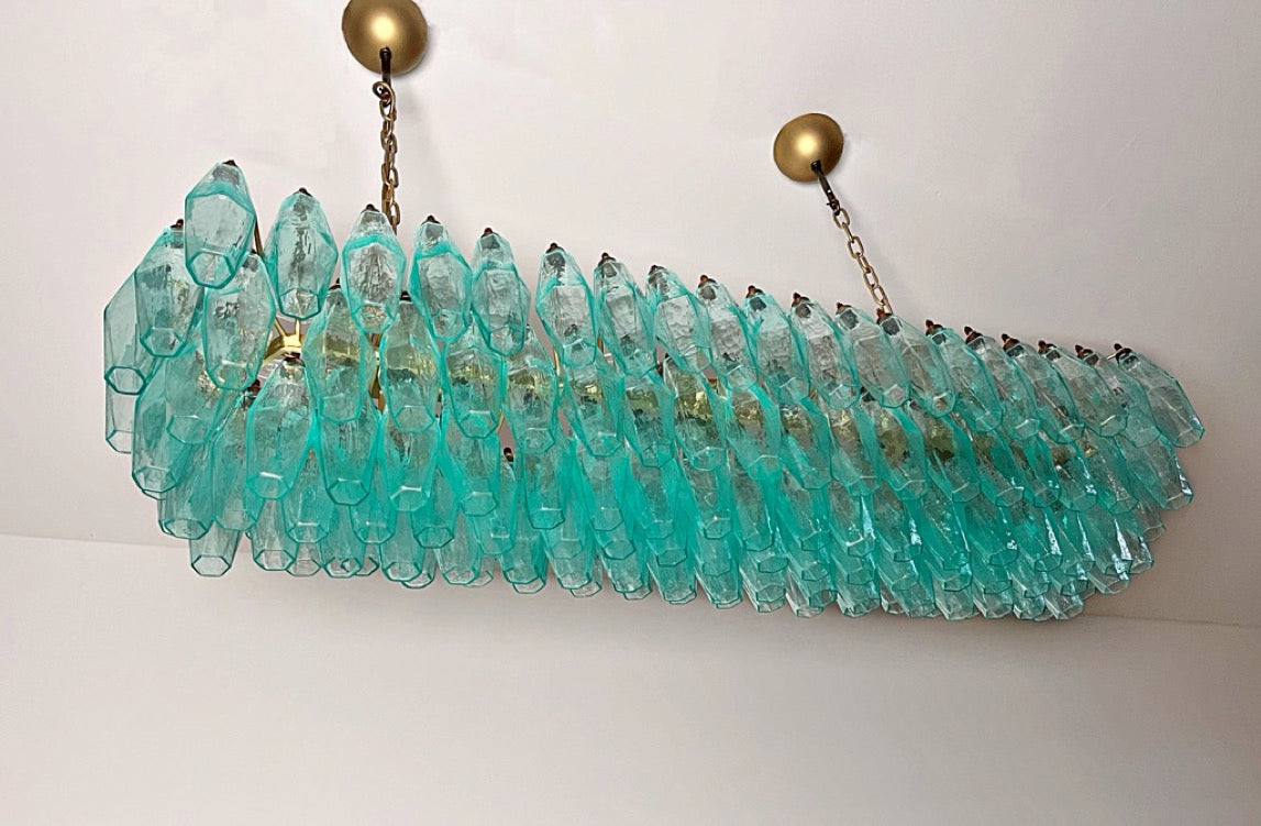 Murano Lysekrone | 140 Gull Turkise Poliedriglass