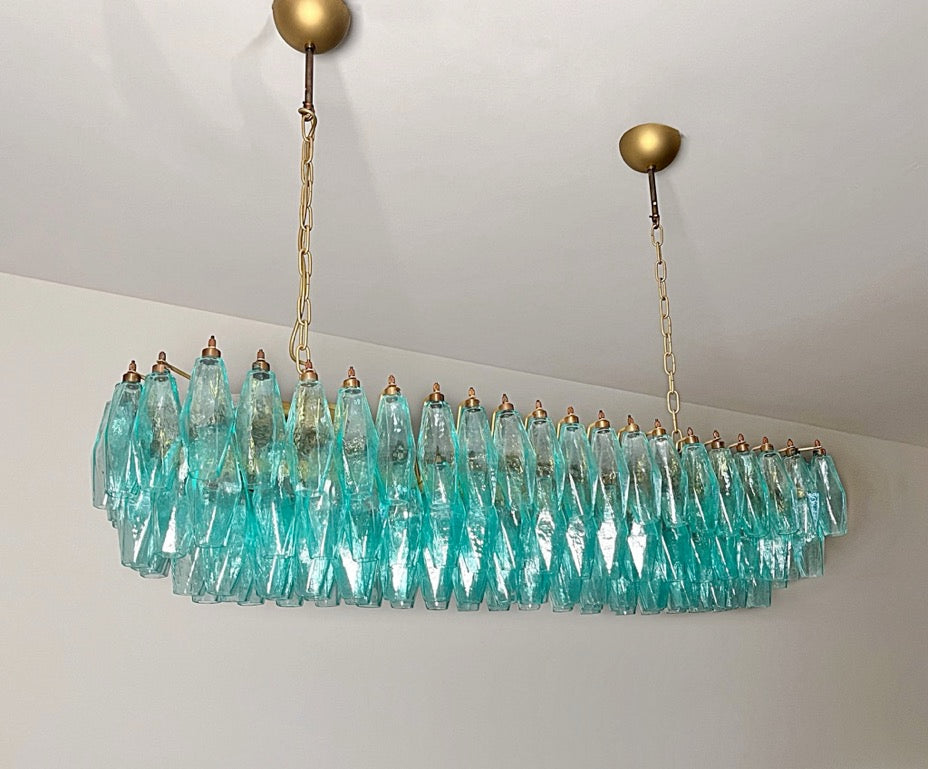 Murano Lysekrone | 140 Gull Turkise Poliedriglass