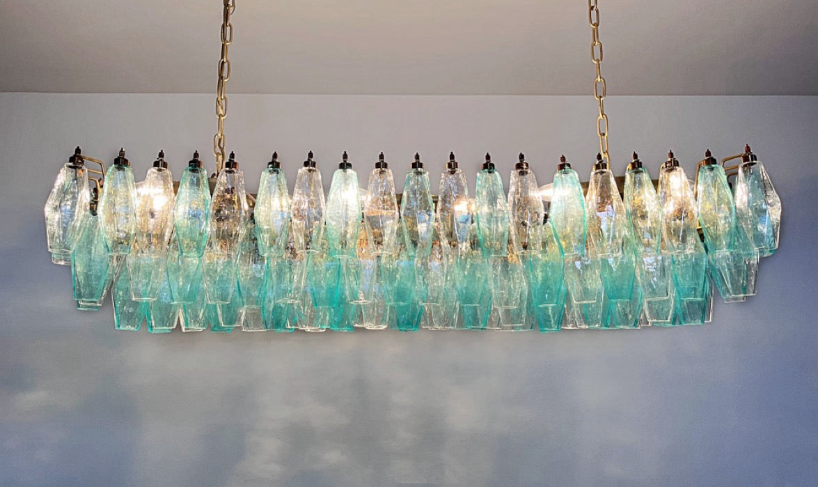 Murano Lysekrone | 138 Klare Gull Turkise Poliedriglass