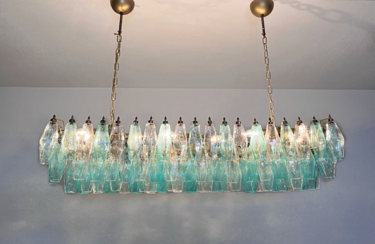 Murano Lysekrone | 138 Klare Gull Turkise Poliedriglass