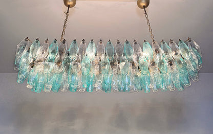 Murano Lysekrone | 138 Klare Gull Turkise Poliedriglass