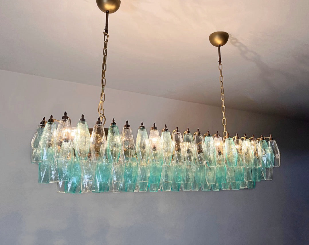 Murano Lysekrone | 138 Klare Gull Turkise Poliedriglass