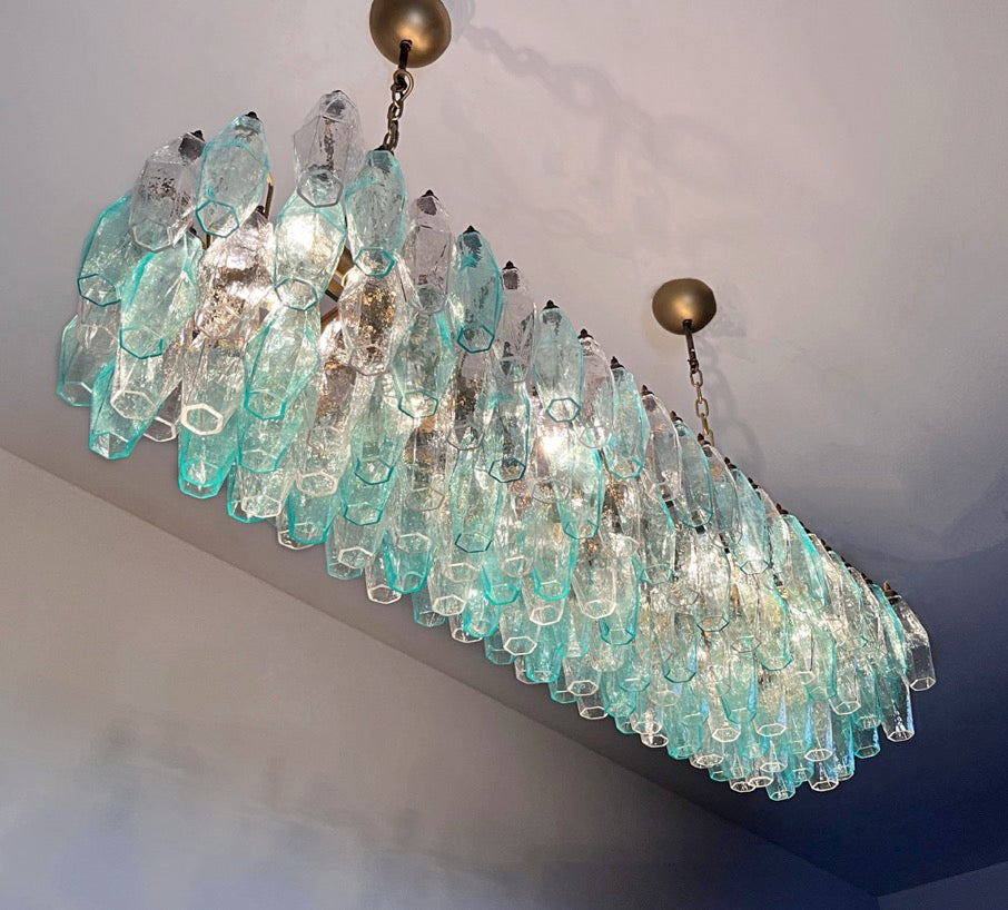 Murano Lysekrone | 138 Klare Gull Turkise Poliedriglass