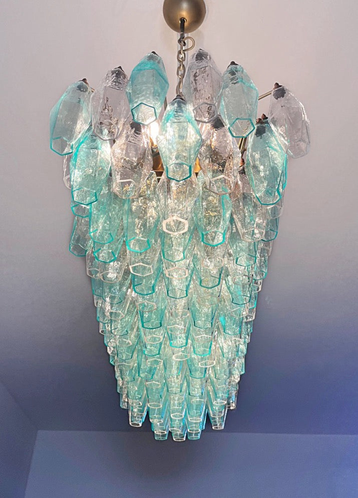 Murano Lysekrone | 138 Klare Gull Turkise Poliedriglass