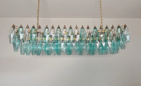 Murano Lysekrone | 138 Klare Gull Turkise Poliedriglass